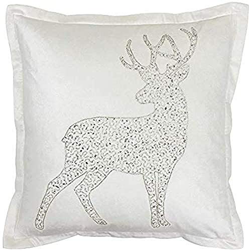"Riva Paoletti Wonderland Prancer Christmas Cushion Cover - White - Sequined Glitter Reindeer Design - Double Flange Edge - 60% Viscose 40% Cotton - 50 x 50cm (20"" x 20"" inches)"