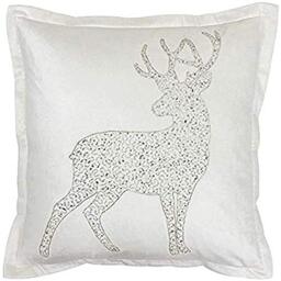 "Riva Paoletti Wonderland Prancer Christmas Cushion Cover - White - Sequined Glitter Reindeer Design - Double Flange Edge - 60% Viscose 40% Cotton - 50 x 50cm (20"" x 20"" inches)"