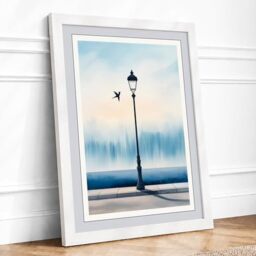 Lamp With Perch Scandinavian Framed Wall Art Print A1 White