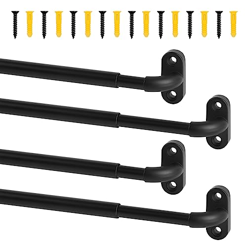 "TYRON French Door Curtain Rod Adjustable 9-12 Inch, 4 Pack, Black - 3/8"" Diameter, Wrap Around Cafe Curtain Rod, Screws Mounted, Mini Sidelight Window Rod"