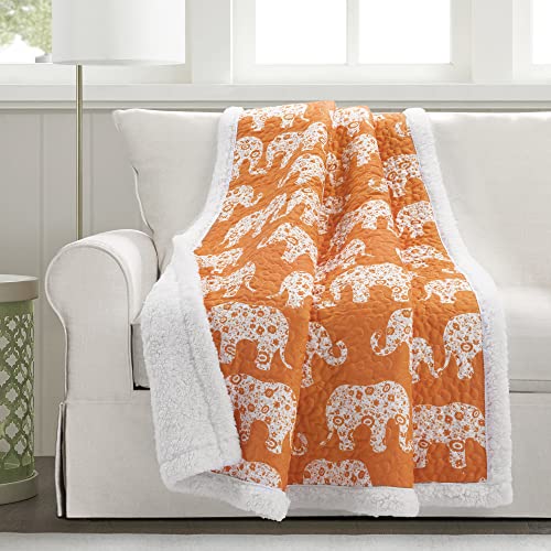 "Lush Decor Elephant Parade Sherpa Throw Blanket, 60"" x 50"", Orange"