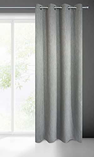 Eurofirany ROSSIE 250 g/m2 Blackout Thermal Curtain with Eyelets Opaque Modern Heat-Insulating Blackout Curtain for Teenagers' Room Living Room Bedroom 135 x 250 cm Steel