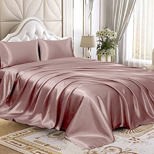 Homiest King Rose Gold Deep Pocket Satin Sheets, 4-Piece - 15-Inch Deep Pocket Design, Silky Soft for Hair And Skin, Wrinkle And Fade Resistant, Machine Washable, Glossy Finish