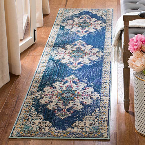 Safavieh Modern Chic Indoor Woven Runner Area Rug, Madison Collection, MAD452, in Navy / Grey, 61 X 244 cm for Living Room, Bedroom or Any Indoor Space