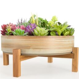 ARTKETTY Succulent Plant Pots - 29 CM Ceramic Bonsai Pot with Drainage Stand, Large Plant Pot for Indoor Cactus Plants Shallow Flower Planter Bowl