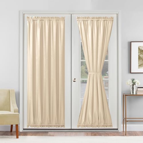Hiasan French Door Curtains Privacy, Rod Pocket Semi Sheer Front Curtain for Door Window, 1 Panel (Beige, W 52 inch x L 72 inch)