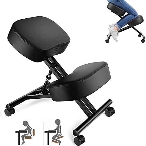 Ergonomic Kneeling Chair - Height Adjustable Kneeling Stool for Home and Office, Improve Posture to Relieve Neck and Back Pain - Thick Comfortable Cushions, Black