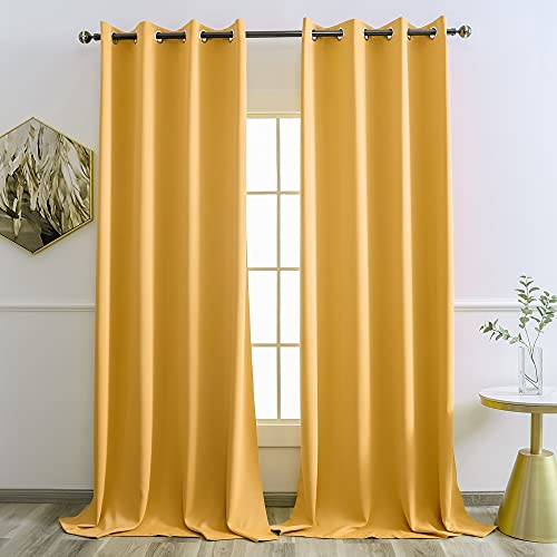 YGO 95 inch Bedroom Curtains Panels Functional Blackout Curtains Panels for Bedroom Thermal Insulated Privacy Assured 52 x 95 Inch in Mustard Yellow Color Set of 2