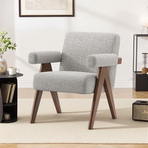 COLAMY Accent Chair Upholstered Armchair, Modern Lounge Chair with Solid Wood Frame, Thick Cushioned Seat, Breathable Fabric, Ergonomic Single Sofa Chair for Living Room, Bedroom, Reading Corner,Khaki