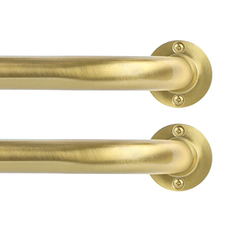 "TANGWIN Gold Wrap Around Curtain Rods 2Pack:Blackout Heavy duty Adjustable Window Curtain Rod for Bedroom,Industrial Darkening Curved French Metal Single Drapery Rods Easy Install,Brushed Gold 28-48"""