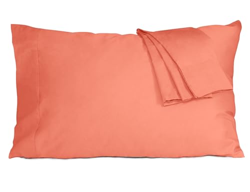 HOMTEC Pillow Cases, King Size Cotton Percale Weave Pillowcases, Pre-Shrunk Breathable and Hypoallergenic Pillowcases, Set of 2 (2 Piece King 20 Inch x 40 Inch, Coral)
