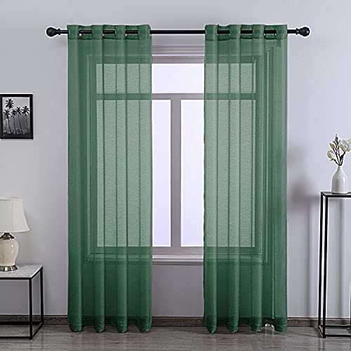 Hunter Green Sheer Curtains 84 Inches Long for Bedroom - 2 Panels Eyelet Top Voile Semi Sheer Drapes Window Curtains for Living Room