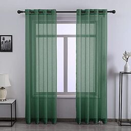 Hunter Green Sheer Curtains 84 Inches Long for Bedroom - 2 Panels Eyelet Top Voile Semi Sheer Drapes Window Curtains for Living Room