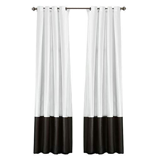 "Lush Decor Gray Prima Window Curtains Panel Set for Living, Dining Room, Bedroom (Pair), 54 x 84-inch, 54"" W x 95"" L, White & Black"