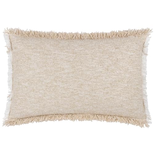 Yard Furn Doze Woven Cushion – Two-Tone Woven Reversible Design Fringed Trim Hidden Zip Feather Filled (Natural – 40 x 60 cm)