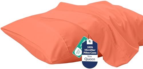 "Royale Linens Queen Pillowcase Set - 20"" x 30"" Coral Pillowcases - 1800 Brushed Microfiber, Wrinkle & Fade Resistant - Soft & Cozy"