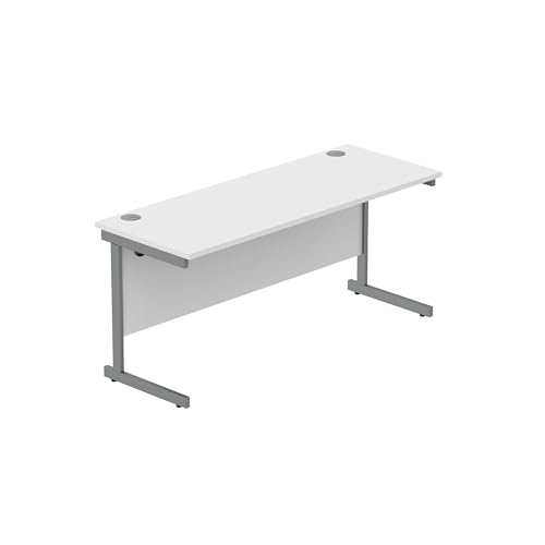 Heavy Duty Rectangular Office Desk, Steel Frame, 120kg Weight Tolerance, 25mm FSC® Top with Modesty Panel – 1600 x 600mm, Arctic White