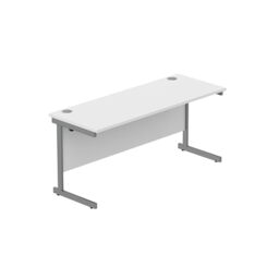 Heavy Duty Rectangular Office Desk, Steel Frame, 120kg Weight Tolerance, 25mm FSC® Top with Modesty Panel – 1600 x 600mm, Arctic White