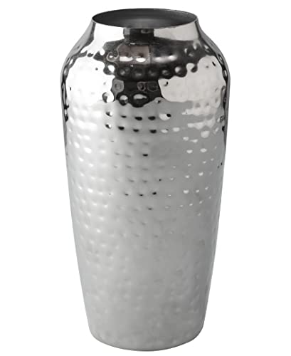 Decorative Hand Hammered Artisan Vase -Design Flower Vase - Living Room Décor - Modern Home - Table Centerpiece - Stylish Gift Box - Silver