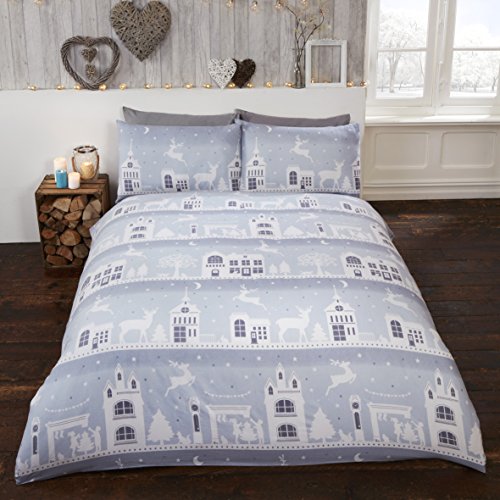 Rapport Reindeer Road 100% Brushed Cotton Duvet Set, Superking - Silver