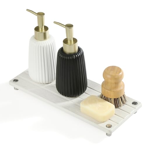 "Razborci Instant Dry Sink Caddy Kitchen Sink Organizer, Quick Drying Stone Tray Diatomite Sponge Holder Soap Dish, Bathroom Countertop Fast Dry Water Absorbing Vanity Rack, Beige,12"" x 5"""