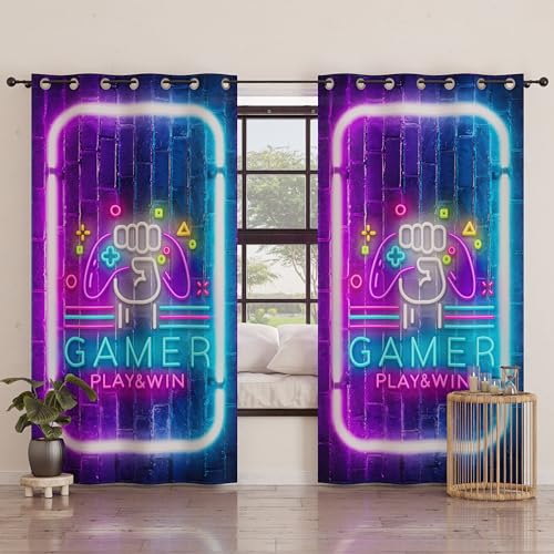 PETTI Artigiani Italiani - Panel Curtains for Interior with Rings 2 Pieces 140 x 280 cm, Bedroom and Living Room Curtains, Insulated and Modern, Gamer, 100% Made in Italy