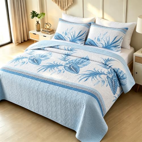 OARAGE Quilt Bedding Set, Sky Blue King/Cal King Comforter Set, Bedding Comforter Sets, Soft Lightweight Bedspread, Ultrasonic Microfiber Bed Coverlet for All Season (1 Quilt,2 Sham)