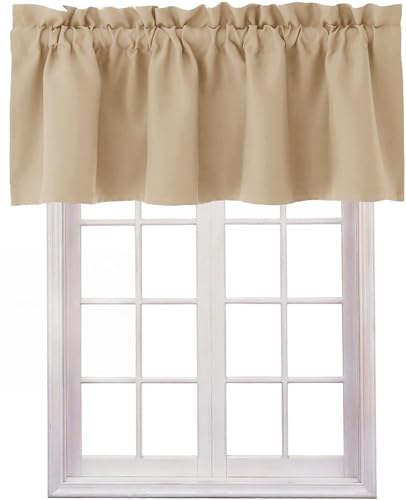 Hiasan Valance Curtains for Kitchen Blackout Thermal Insulated Solid Window Curtain Valance, Biscotti Beige, 52 x 18 Inches, 1 Panel