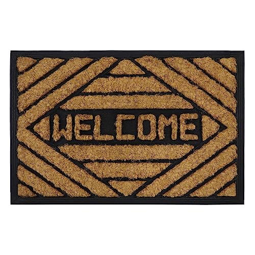 JVL Rubber Backed Tuffscrape Coir Entrance Doormat, 40x60cm, Welcome