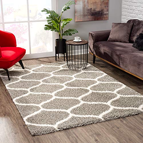 SANAT Madrid Shaggy Rug, High Pile Rugs for Living Room, Bedroom, Kitchen, Morocco Grey, Size: 80 x 300 cm