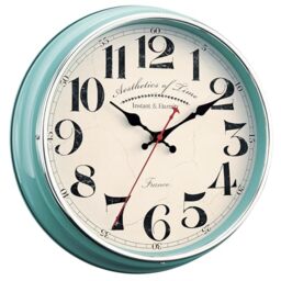 "HYJOOY Wall Clock Metal 12.4"" Vintage Retro Wall Clocks Countryside Style Silent Non Ticking Easy to Read for Living Room, Kitchen, Bedroom, Office, Bar(12.4"" Turquoise)"