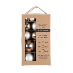 MAGIC by Inge - Frosty Silver Christmas Baubles Set of 42 with Diameter 4 cm, 6 cm and 8 cm, Christmas Tree Decoration Glass