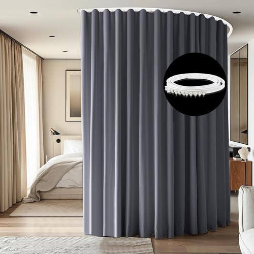 cbsroro Room Divider Ceiling Mounted Curtains Track Sets Extra Wide Blackout Curtain Flexible Tracks for Bedroom Privacy Partition Separator, 1 Panel Grey Drape and White Rail, W12.5 x H8ft