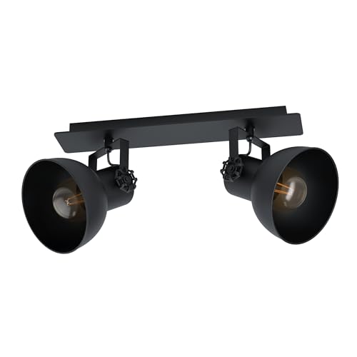 Eglo Ceiling Light Fitting Barnstaple 1, 2 Bulbs Lighting in Vintage, Industrial and Retro Design, Living Room and Bedroom spotlights Made of Black Steel, E27 Socket