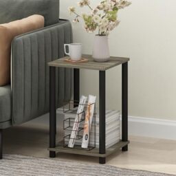 Furinno MODERN Side Table, 2-Tier Square Top End Table with Open Shelf, Toolless Night Stand, Bedside Table, for Living Room, Bedroom, Grey Oak
