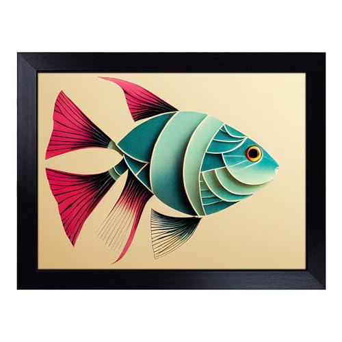 Lap Tray with Bean Bag Cushion, Breathtaking Fish - Handmade in the UK, Raised Wooden Edge, Padded Cushion, Heat-Resistant Wipe-Clean Surface, for Meals, Laptops and Crafts