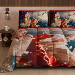 PETTI Artigiani Italiani - Winter Christmas Queen Size Quilt, Christmas Queen Size Duvet, Double-Sided Quilt with Solid Color and Digital Print Xmas 20, Made in Italy