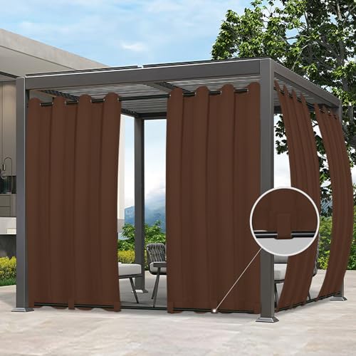 Easy-Going Outdoor Curtains Waterproof Windproof Weatherproof Curtain for Patio, Cabana, Porch, Pergola and Gazebo, Grommet Top and Tab Bottom Drape, 1 Panel, 54x120 inch, Brown