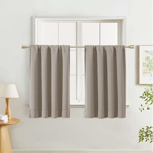 "Lecloud Stone Kitchen Curtains 36 Inch Length 2 Pcs, Thermal Insulated Room Darkening Short Cafe Curtains, Rod Pocket Room Decorn Farmhouse Window Drapes for Bedroom Cafe, Each Panel 40"" W x 36"" L"