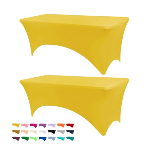 BDDC Table Covers 6 Foot Tables - 2 Pack Spandex Table Covers 6ft Yellow Table Clothes for 6 Foot Rectangle Tables Tablecloths for Parties Banquet and Festival