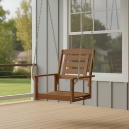 Furinno TIOMAN Porch Swing, Outdoor Single Hanging Wooden Swing with Chain, for Patio, Garden, Porch, Light Wood