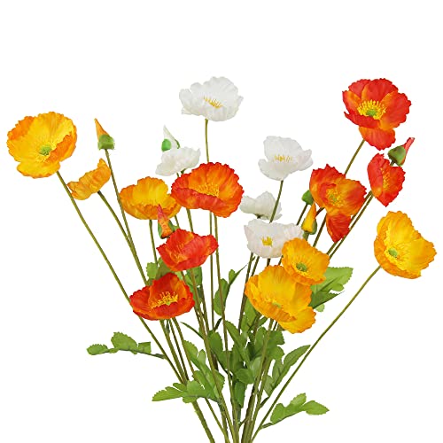 CISDUEO 6 Pcs Artificial Poppy Flowers Silk Fake Poppy Flowers with Stems Faux Poppy Spring Flowers Real Touch Flowers for Home Kitchen Wedding Decorations Floral Arrangement Table Centerpiece