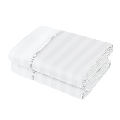 Flat Sheet Only 2 Pack,Calking Size 400 Thread Count 100% Egyptian Cotton Flat Sheet - Wrinkle, Fade, Stain Resistant (Stripe-White,Calking,2Pack)