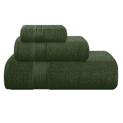 BELIZZI HOME Ultra Soft 3 Pack Cotton Towel Set, Contains a Bath Towel 28x55 inch, a Hand Towel 16x24 inch & a Wash Coth 12x12 inch, Ideal Everyday use, Compact & Lightweight - Olive Green