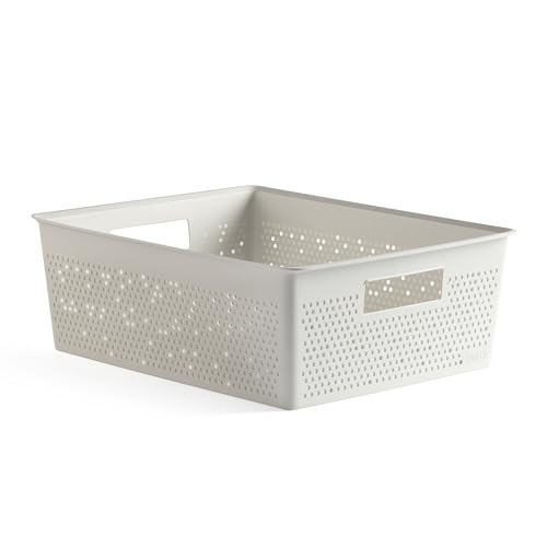 TATAY Storage Basket Bohol 12 L Optimal Ventilation Modular Storage Design - Storage Basket Household - Dimensions 30x39x13.5 cm - BPA-Free Material - Recycled Plastic Material - Stackable Design, White