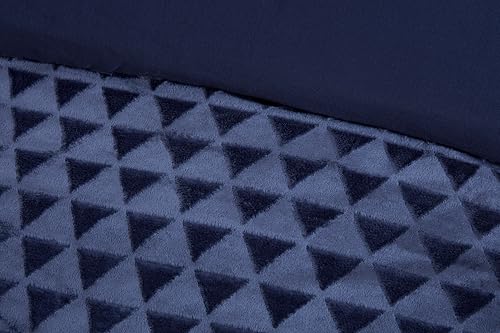 Rapport Home Diamond Cut Luxury Teddy Fleece Bedding Set - Double, Navy Blue - Embossed Geometric Textured Duvet Cover & Pillowcases