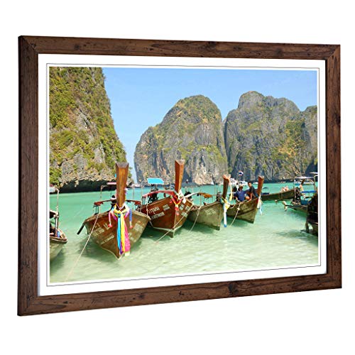 Big Box Art Framed Print of Longboats Boats Tropical Island Design - Wall Art Picture - Home Decor for Kitchen, Living Room, Bedroom, Hallway, Walnut, A2 / 24.5x18 Inch / 62x45cm