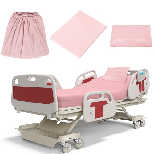Moukeren 3 Pcs Hospital Bed Sheets Set Deep Pocket Fitted Sheet 36 with Elastic All Around Easy Care Knitted Jersey for Home/Nursing Home (Pink)