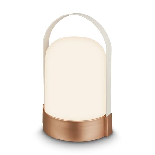 BRILONER - Rechargeable Table Lamp, 3-Level Dimmer, Memory Function, IP44, USB-C Charging Cable, Night Light, Battery Lamp, LED Light, 14.5 x 13.5 x 24 cm, Bronze Metallic White