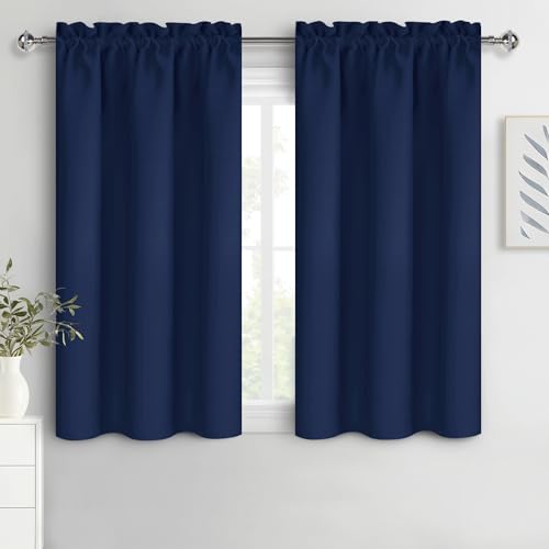 DWCN Navy Blue Blackout Curtains for Bedroom ??? Rod Pocket Thermal Insulated Energy Saving Drapes for Living Room and Kitchen, W 38 x L 54 Inch, 2 Panels